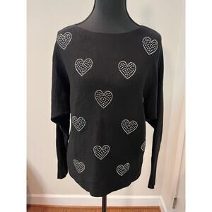 LIV Milano Black Sweater with Rhinestone Hearts